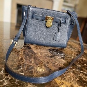 Michael Kors Navy Blue Handbag with Gold hardware